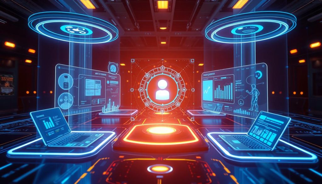 Vision futuriste des plateformes freelance avec IA comme Bizme.fr Vision futuriste des plateformes freelance avec IA comme Bizme.fr