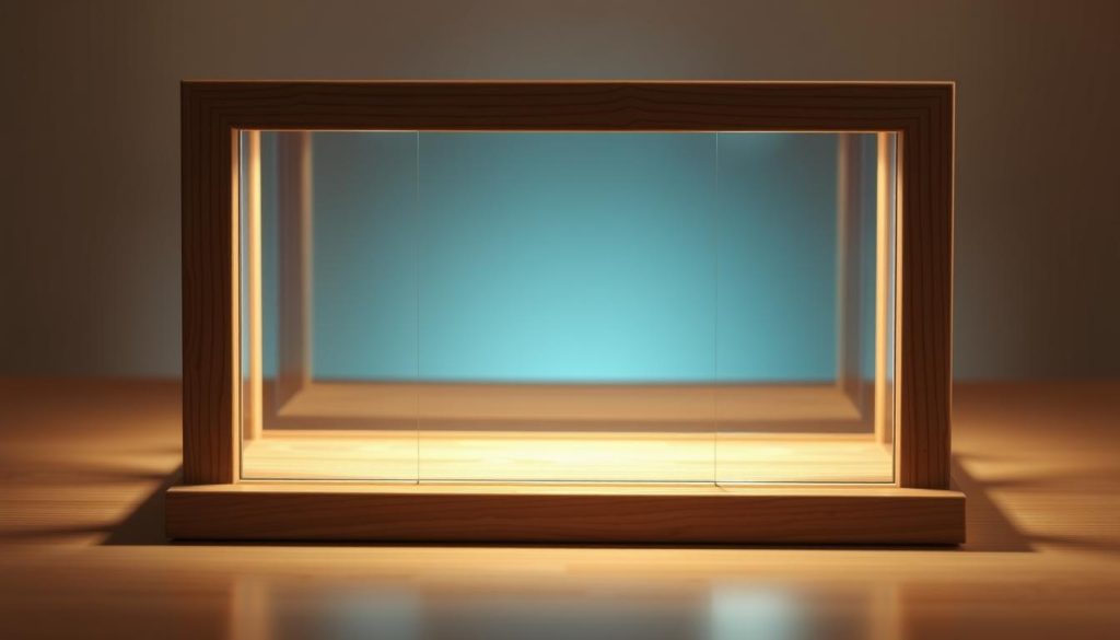 a detailed 3D illustration of a legal framework for payroll portability, showing a sturdy wooden frame representing the legal structure, with transparent glass panes symbolizing the clarity and transparency of the regulations. The frame is set against a soft, blurred background of muted colors, creating a sense of focus and emphasis on the central legal construct. The lighting is warm and gentle, casting subtle shadows that add depth and dimension to the scene. The overall mood is one of professionalism, reliability, and trust, reflecting the Umalis Group's expertise in the field of payroll portability.