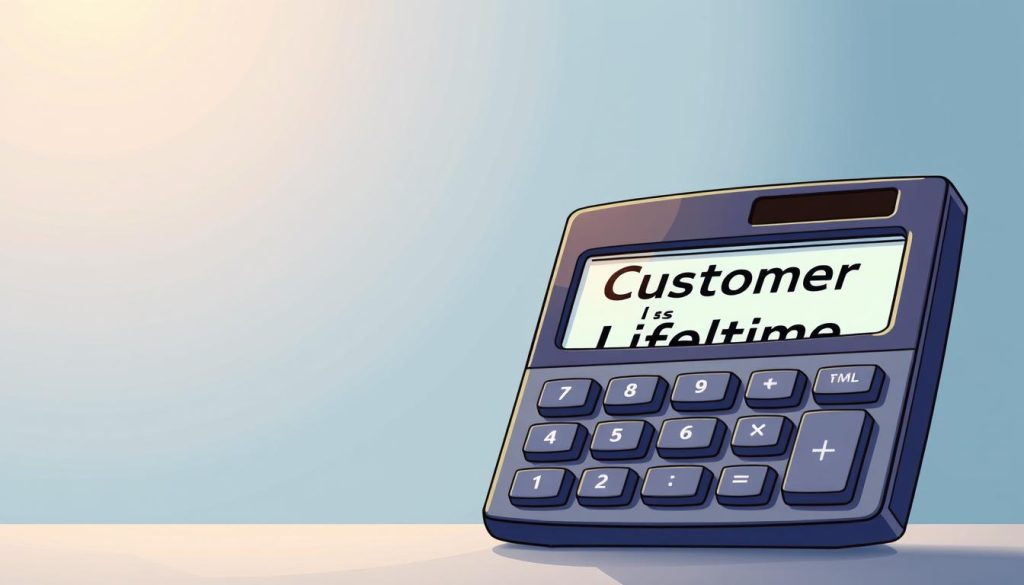 a detailed close-up view of a calculator displaying the words "Customer Lifetime Value" on its screen, set against a clean, minimalist background with a subtle gradient in soft shades of blue and gray, providing a sense of analytical clarity and precision, lit by warm, directional lighting from the top left, creating a sense of depth and dimension, captured with a shallow depth of field and a crisp, high-resolution lens to emphasize the calculator's display as the focal point.