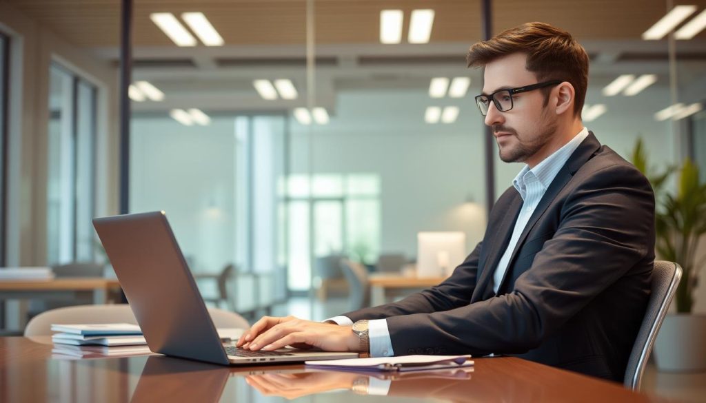 صورة لمستشار يعمل على حاسوبه المحمول